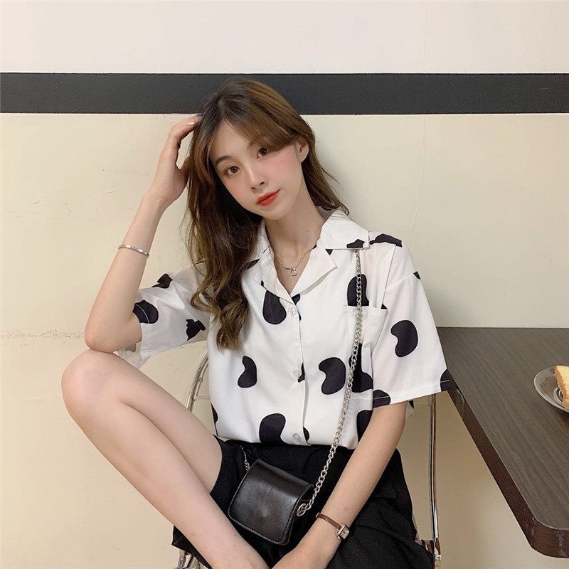 Áo sơ mi nam nữ Bape form rộng tay lỡ unisex loang bò sữa có túi ngực cổ bẻ oversize