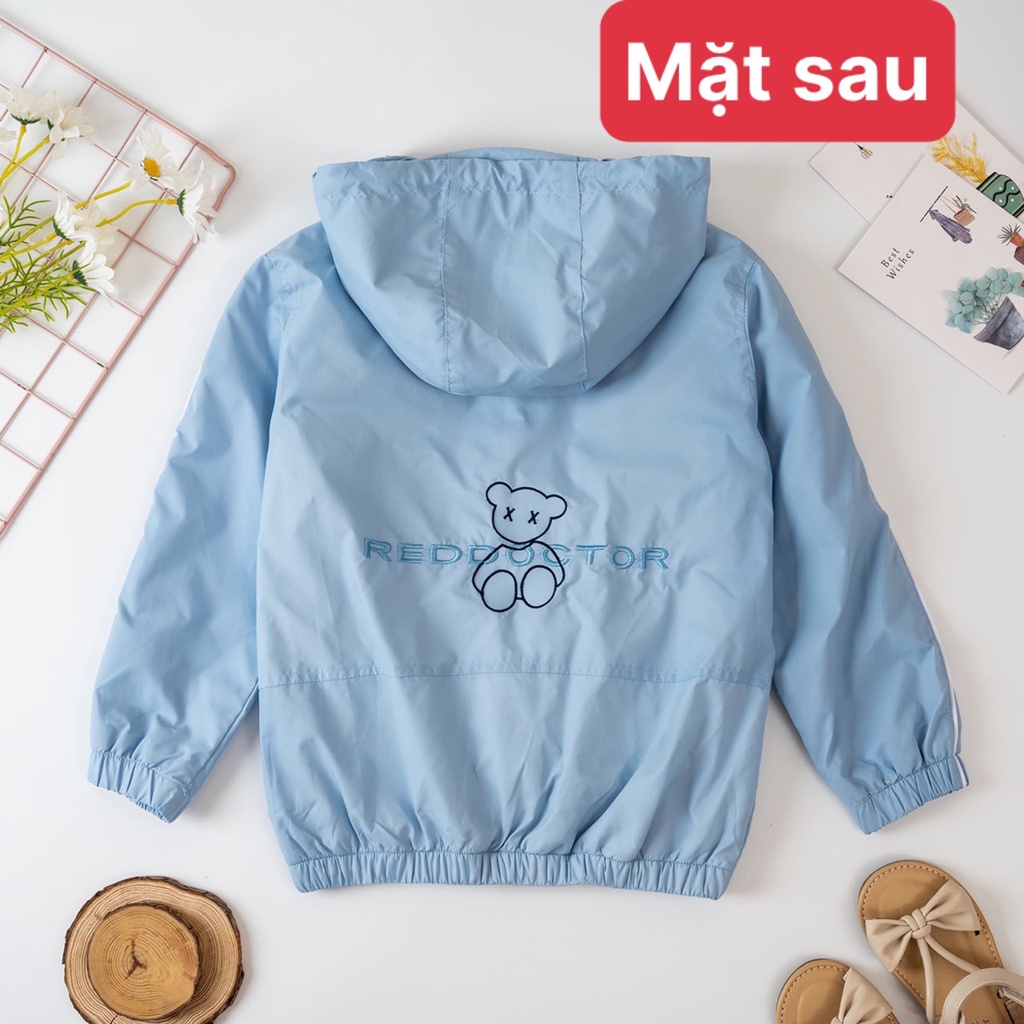 Áo gió trẻ em size đại 6-14 tuổi thêu Gấu màu tím, Áo khoác gió cho bé gái cao cấp lót cotton hàng Quảng Châu