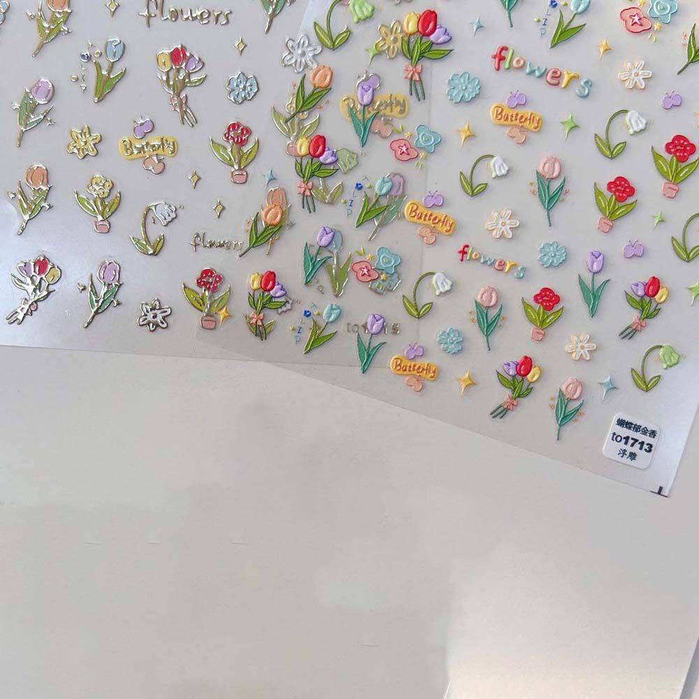 [Hàng mới về] Hình dán móng tay hình hoa tulip khắc dập nổi 5D DIY tự dính dễ thương thời trang xuân hè cho salon