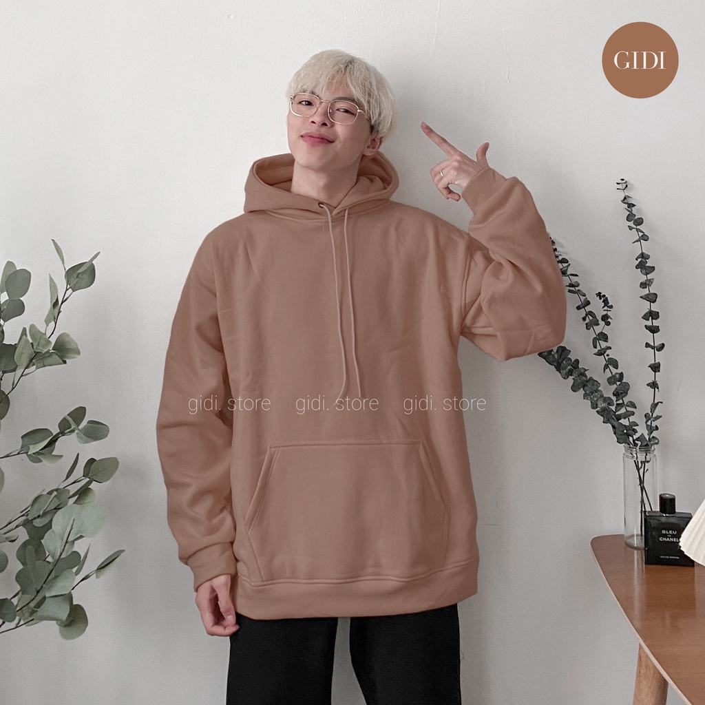 Áo Hoodie Basic thu đông Nam Nữ Unisex - Áo nỉ trơn chui đầu tay dài có mũ form rộng vải dày dặn