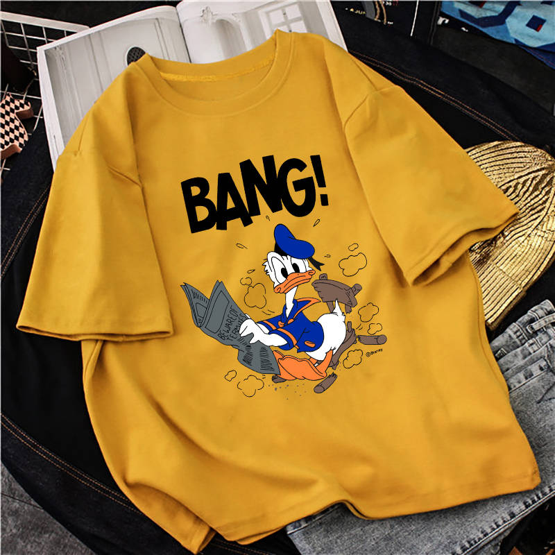 NRVP Áo thun tay ngắn dáng rộng họa tiết hoạt hình dễ thương phong cách Hàn Quốc 2021 cho nữ