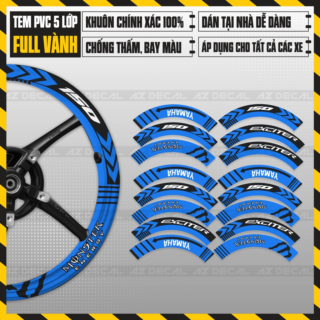 Tem Dán Vành Xe Yamaha Monster Bản To | FullV13 | Decal Dán Mâm Xe Máy Bám Dính Chắc, Chống Nước, Bền Màu