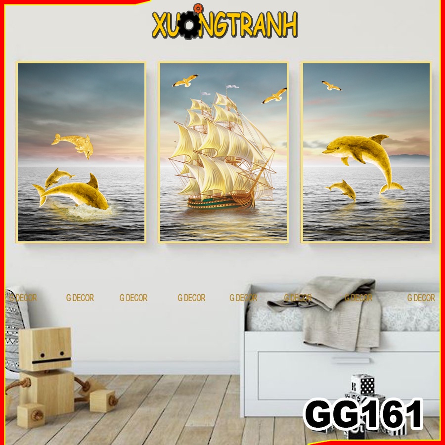 Tranh treo tường canvas 3 bức phong cách Bắc Âu 161, tranh cảnh biển trang trí phòng khách, phòng ngủ, phòng ăn,spa