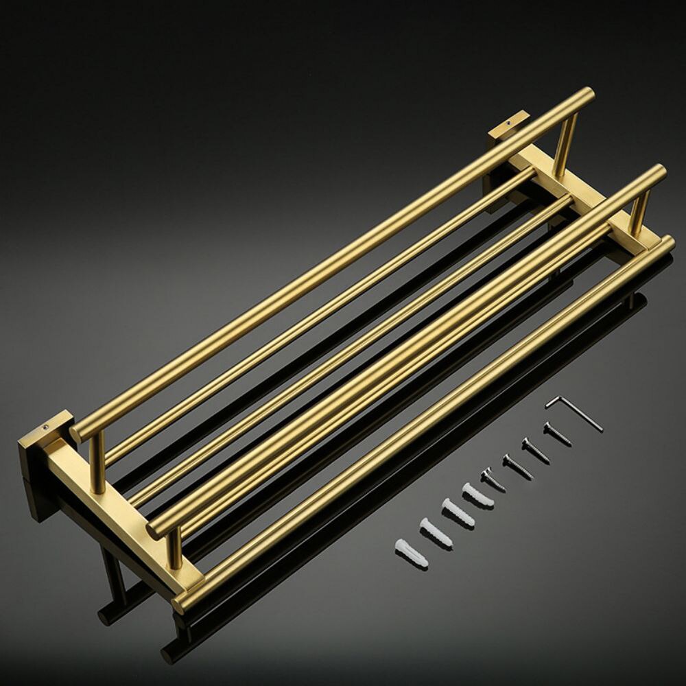 Giá Đỡ Hai Tầng Bằng Thép Không Gỉ 304 Màu Vàng 50CM Treo Khăn Tắm