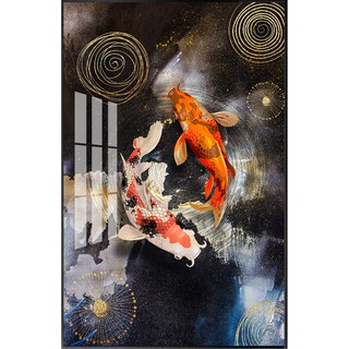 Tranh Đôi Cá Koi Tài Lộc Phong Thủy đẹp chất liệu bóng kiếng hoặc nhám kim sa BK_0158