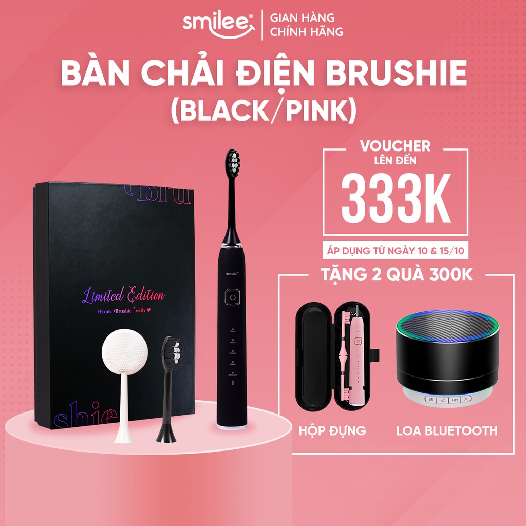 Bàn chải điện Brushie chính hãng, bàn chải đánh răng điện công nghệ sóng âm sonic tặng kèm đầu rửa mặt bảo hành 1 năm