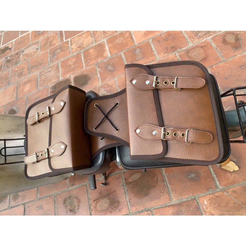 Túi da đôi treo xe máy, xe đạp vạt chéo cao cấp