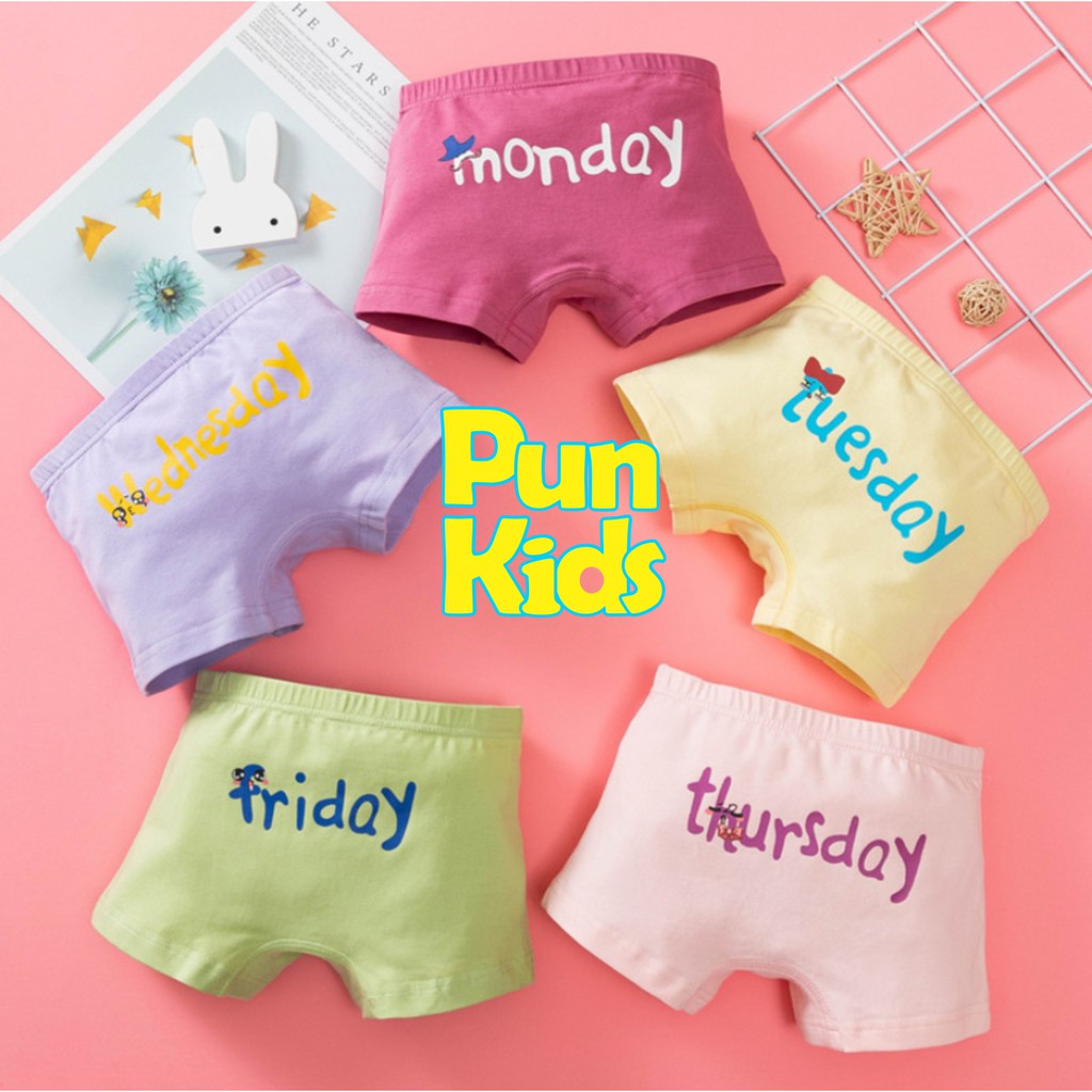 Set 5 Quần Lót Cotton Bé Gái Thời Trang Hình Các Ngày Trong Tuần Nhiều Màu Ngỗ Nghĩnh Size Từ 1-12 Tuổi