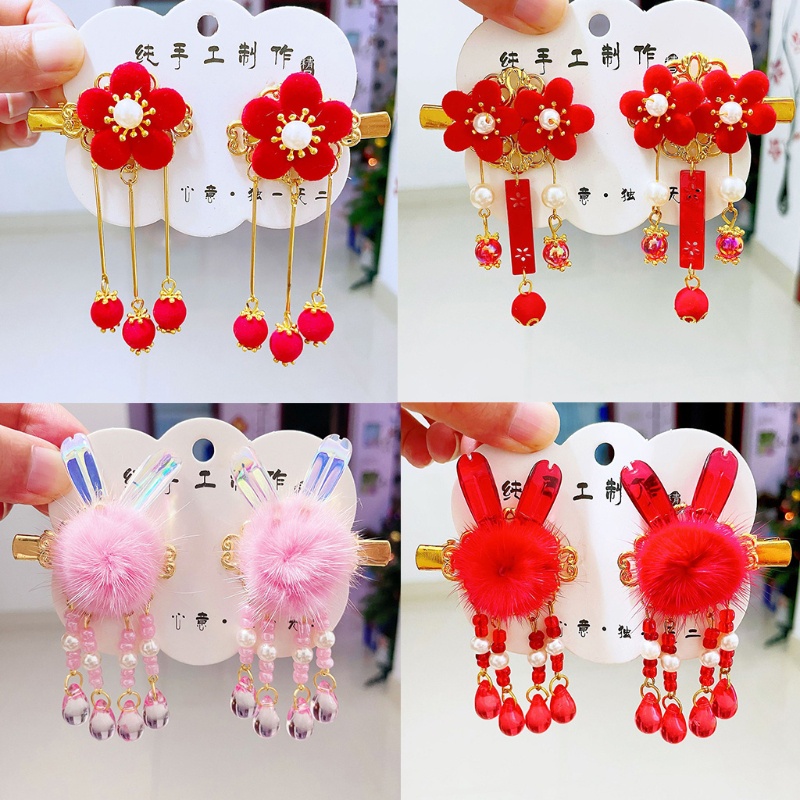 Kẹp Tóc Đính Hoa Tua Rua Dài Phong Cách Trung Hoa Cho Bé Gái