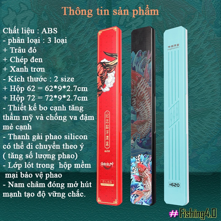 Hộp Đựng Phao Câu Đài hai lớp in họa tiết Trâu Đỏ , Chép Đen 62, 72cm Cao Cấp - AA20