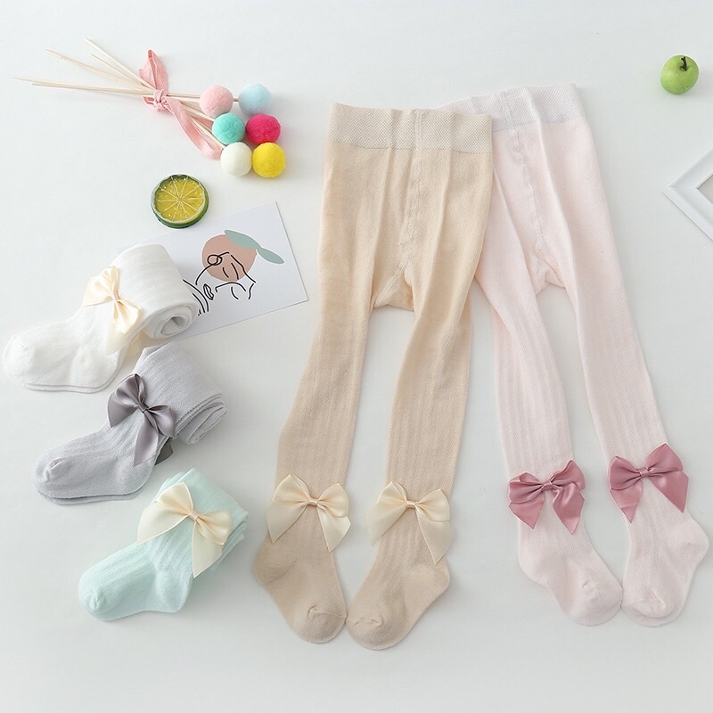 QUẦN TẤT đính nơ 🎀 điệu đà cho bé gái 0-8Y - chất liệu cotton lưới mỏng mềm thoáng