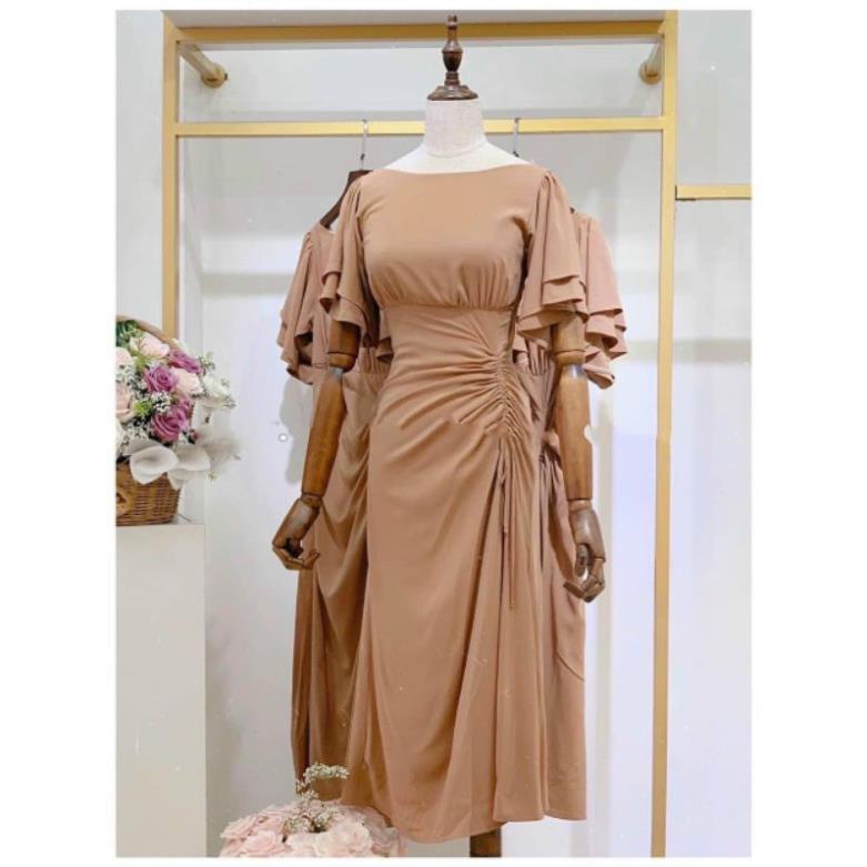 Váy đỏ dự tiệc NADO, Đầm đỏ tết đi chơi tay phồng rút eo thời trang nữ đẹp dáng dài cổ tròn | BigBuy360 - bigbuy360.vn