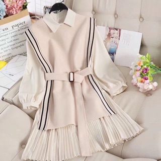 Set gile dạ viền váy sơ mi dập ly