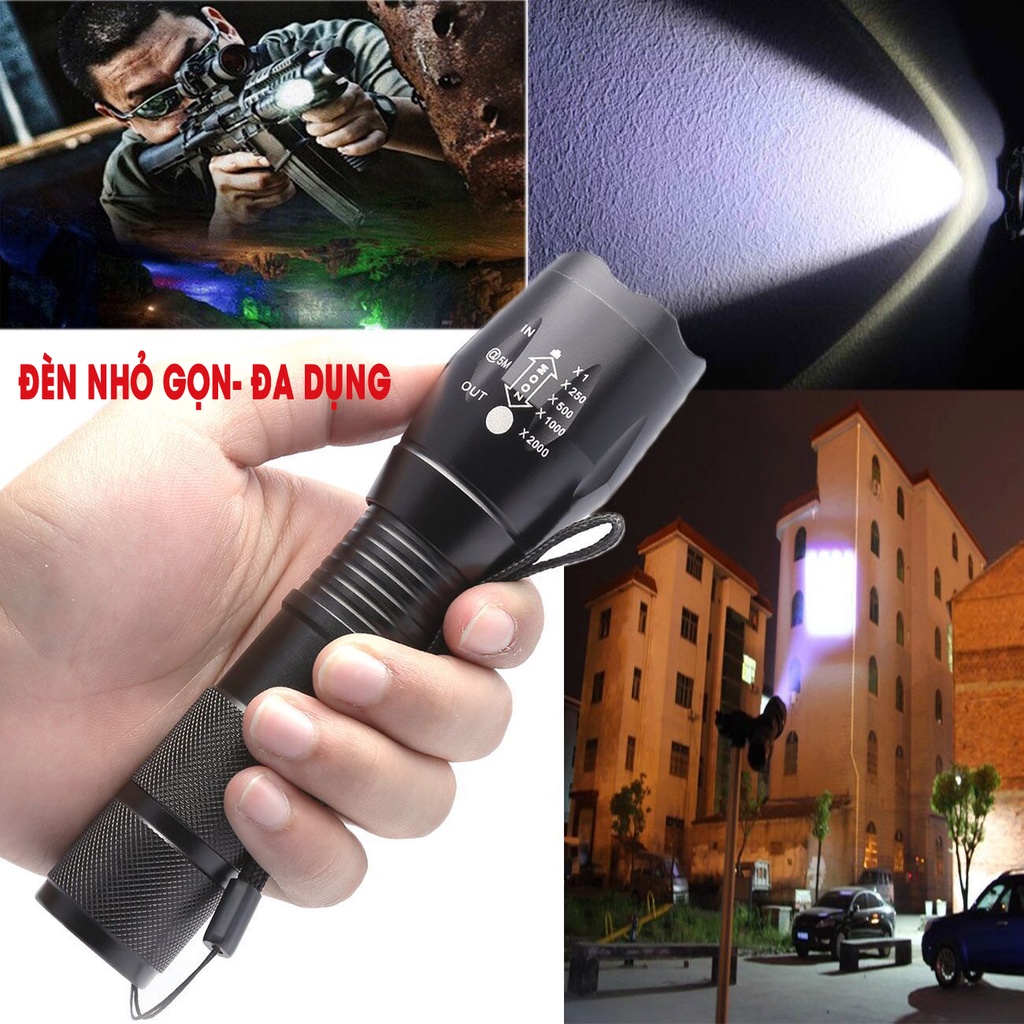 Đèn Pin Siêu Sáng XML T6 Cao Cấp Hợp Kim Chống Nước Pin Có Thể Sạc Lại Full box(Loại Tốt)[T6]