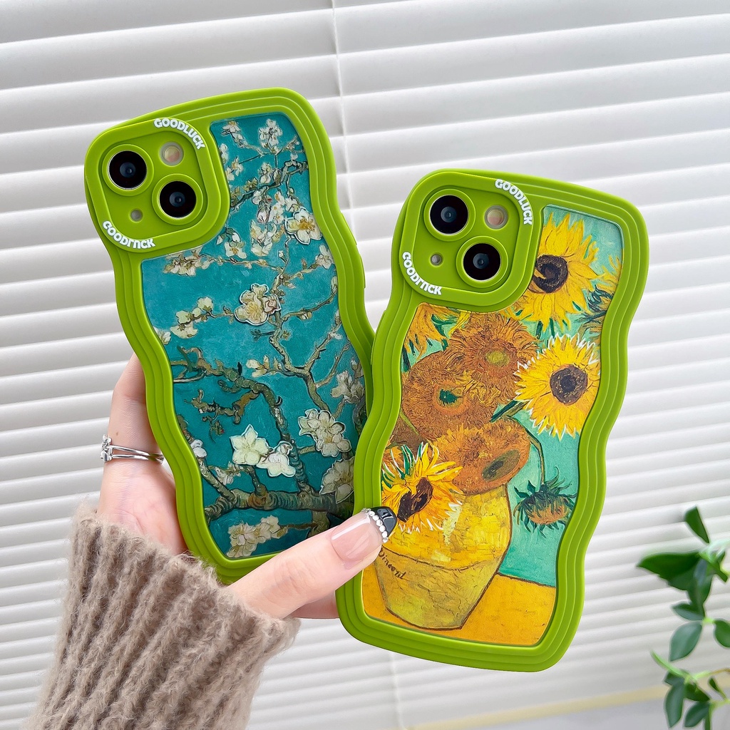 Ốp Điện Thoại Họa Tiết Gợn Sóng Màu Xanh Lá Cho iPhone14Pro 13Promax 11 12 13 11 12 13Promax 13Pro 14