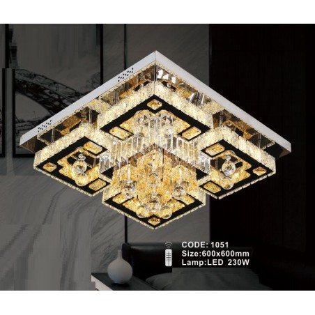 Đèn Mân Pha Lê hình vuông Ốp Trần Phòng Khách DAK-kích thước 600x600 mm BẢO HÀNH 24 tháng-TẶNG kèm điều khiển từ xa