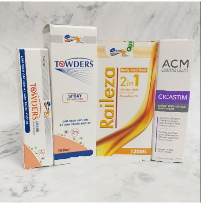 COMBO GHẺ VÀ GIẢM THÂM SAU GHẺ ( TOWDERS CREAM + TOWDERS SPRAY 100ML + RAILEZA 120ML + ACM CICASTIM 20ML )