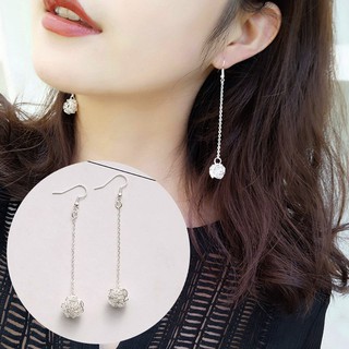 Bông Khuyên Tai Dài Quả Cầu Mây Hàn Quốc