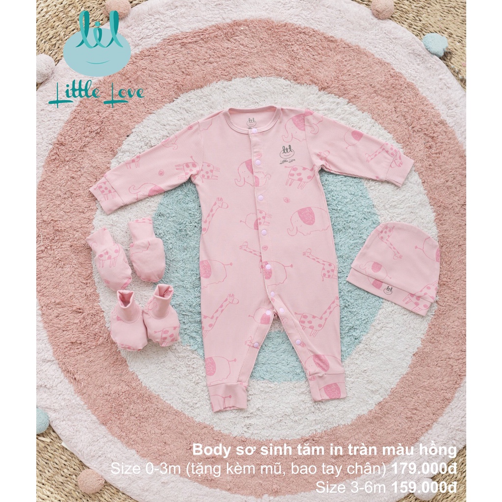 [Mã BMLT35] Bộ body dài tay liền thân chất liệu vải tăm in tràn cho trẻ từ 0-6m little love (LBD20)