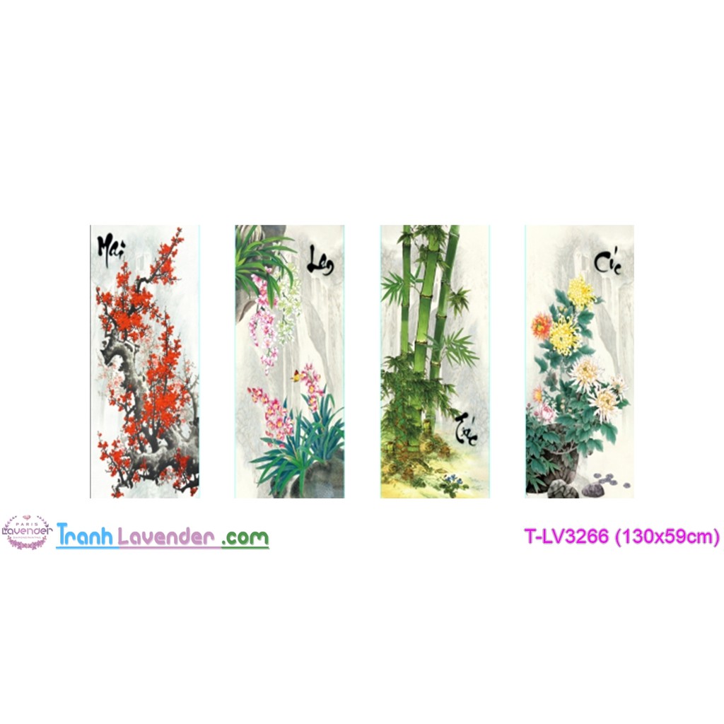 Tranh thêu chữ thập bộ Đào Lan Trúc Cúc (130x59cm)