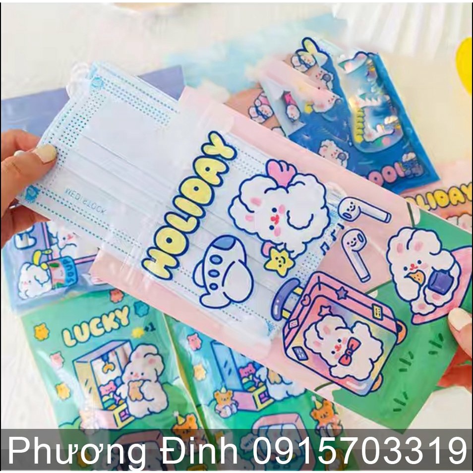 Túi đựng khẩu trang, thức ăn hình thỏ BENTOY MILKJOY, túi zip trong suốt