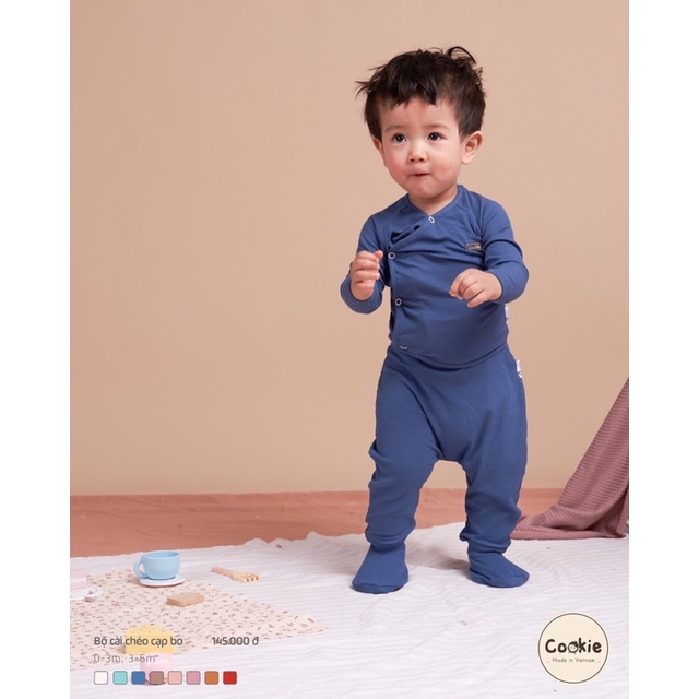 Cookie - Bộ cài lệch cúc bấm quần cạp bo cotton tăm mềm, mát cho bé