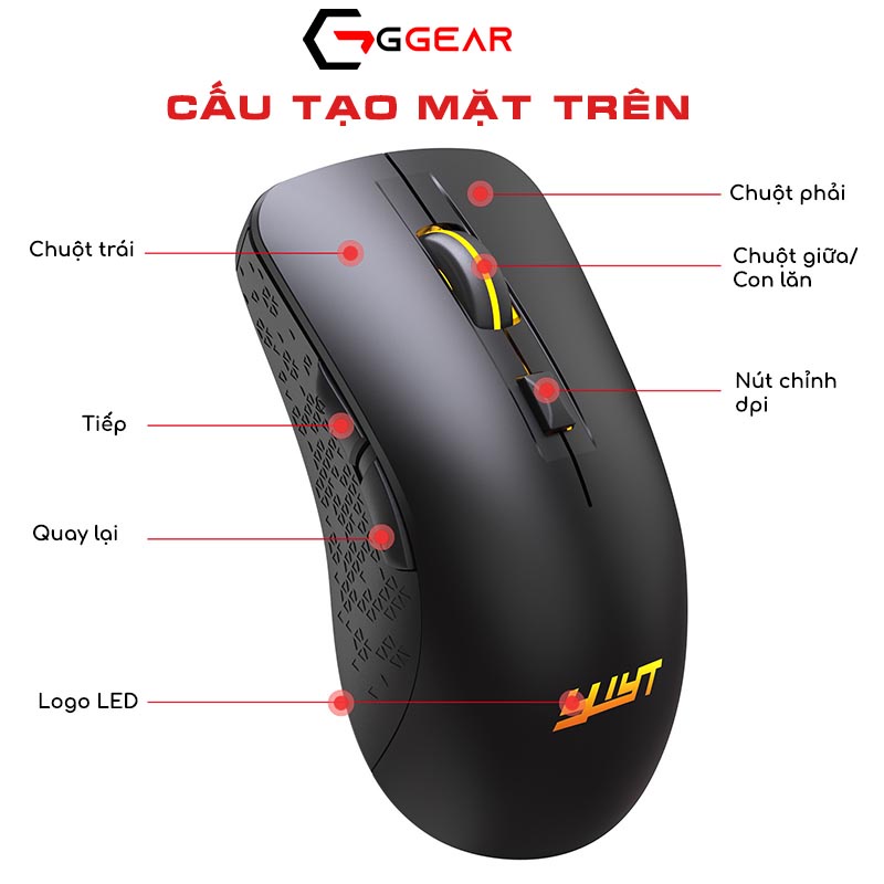 Chuột máy tính gaming bluetooth không dây wireless 2.4G Ggear MG865 chế độ kép 2400dpi cho macbook ipad smartphone