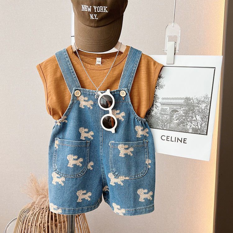 Set Đồ Mùa Hè Hai Món Gồm Áo Denim Và Quần Ngắn Phong Cách Hàn Quốc Hợp Thời Trang Cho Bé Trai / Gái 5 Tuổi