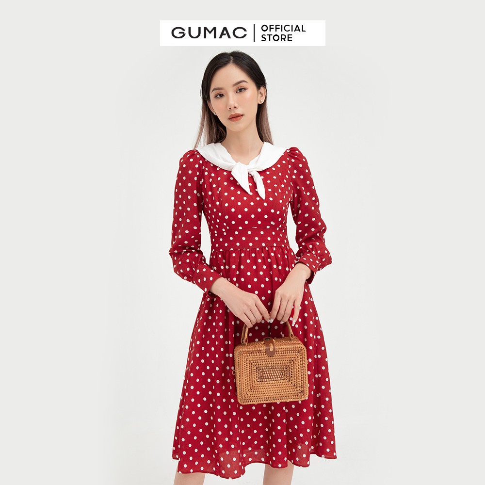 Đầm ôm nữ bi cổ trắng GUMAC thiết kế tiểu thư, bánh bèo màu đỏ DB488 | BigBuy360 - bigbuy360.vn