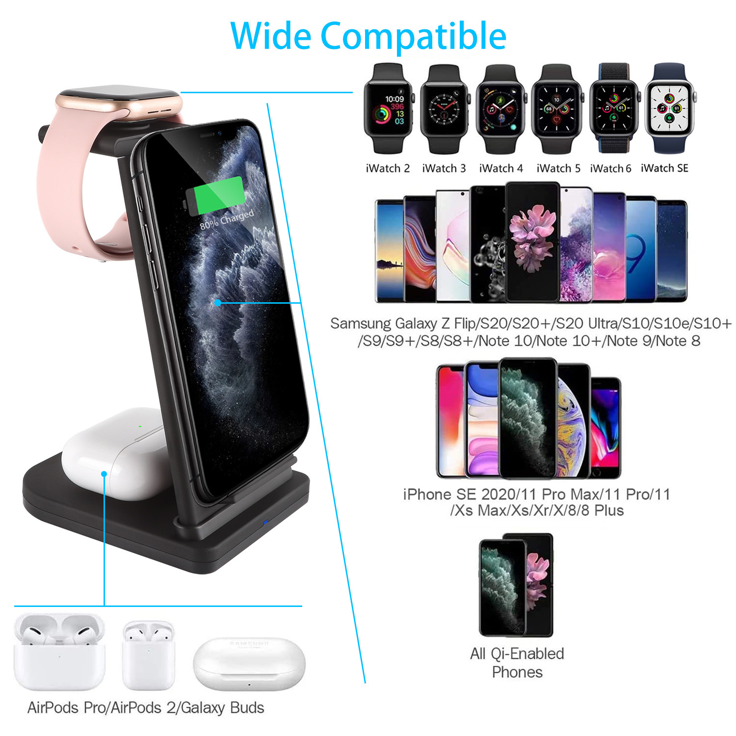 Đế Sạc Không Dây 3 Trong 1 Cho Apple Watch Android Phone