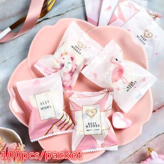 Set 100 túi đựng bánh quy in hình hồng hạc dễ thương