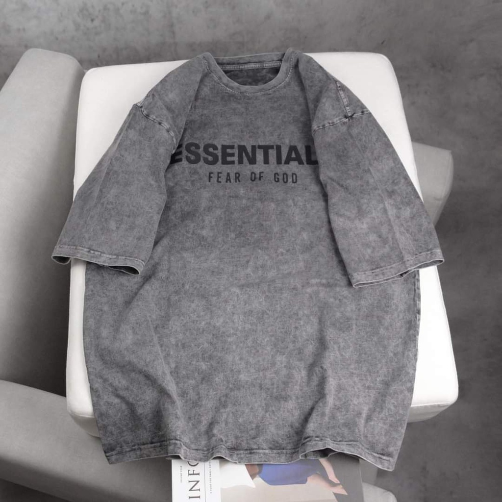 Áo Phông Cổ Tròn Loang Bò In Chữ ESSENTIALL Cao Su, Cotton Siêu Mịn Dày Dặn Thoải Mái Thấm Hút Mồ Hôi Mã GAREM 2345