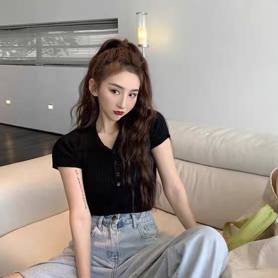【Guimi】Áo thun dệt kim tay ngắn thời trang nữ Hàn Quốc | BigBuy360 - bigbuy360.vn