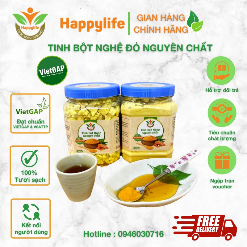 Tinh Bột Nghệ Đỏ Nguyên Chất Happylife hộp 500g - Đẹp Dáng, Sáng Da, Mờ Thâm Nám, Tốt Cho Dạ Dày, Ngừa U.n.g T.h.ư