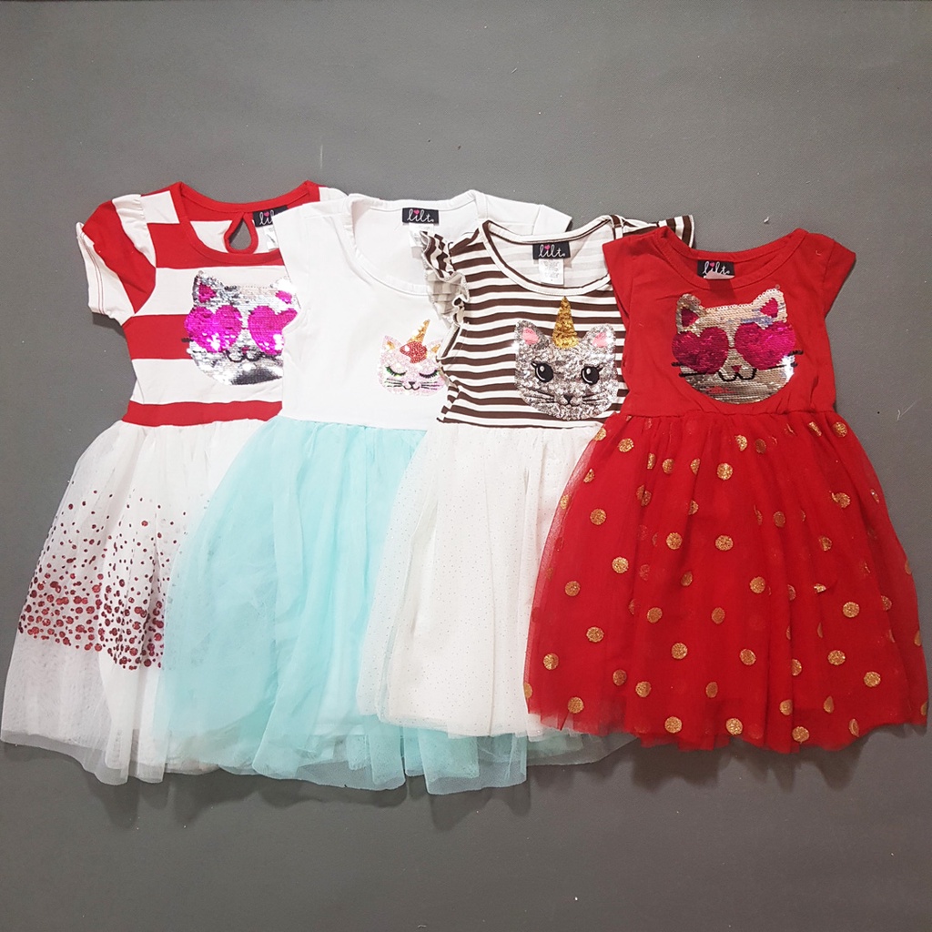 Đầm thun chân voan đính kim sa ngựa unicorn, mèo kitty, tiên cá...dễ thương bé gái