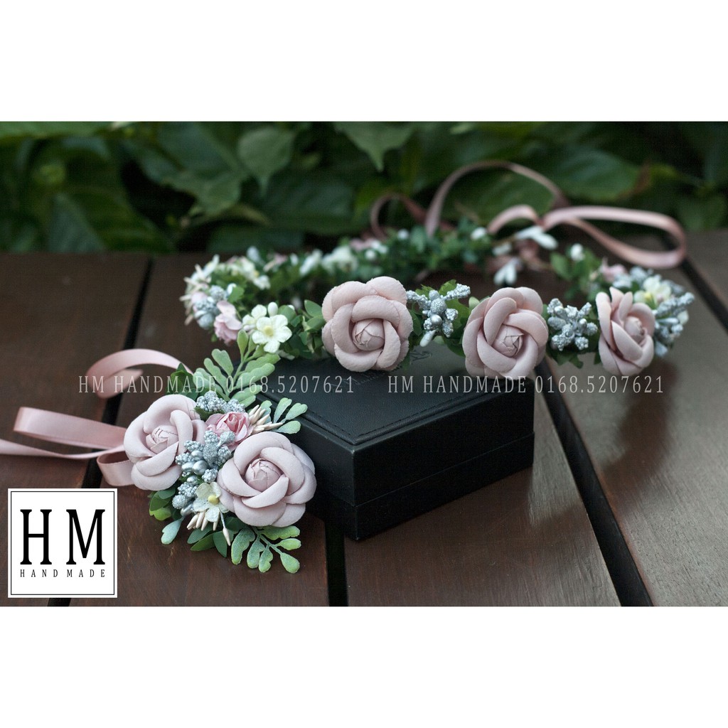 Set vòng nguyệt quế đội đầu và nơ đeo tay