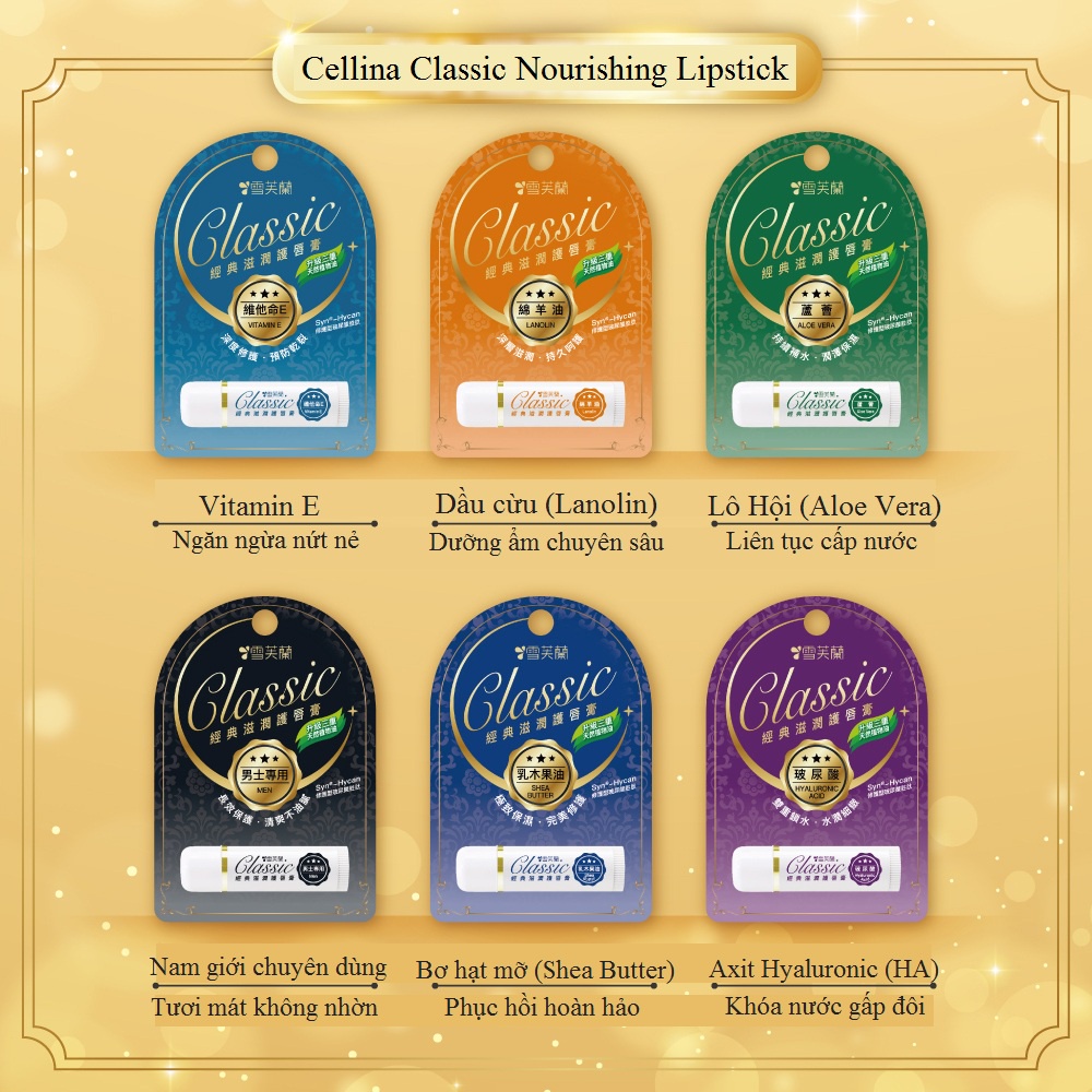 Son dưỡng ẩm môi cổ điện Cellina Classic Nourishing Lipstick 5g