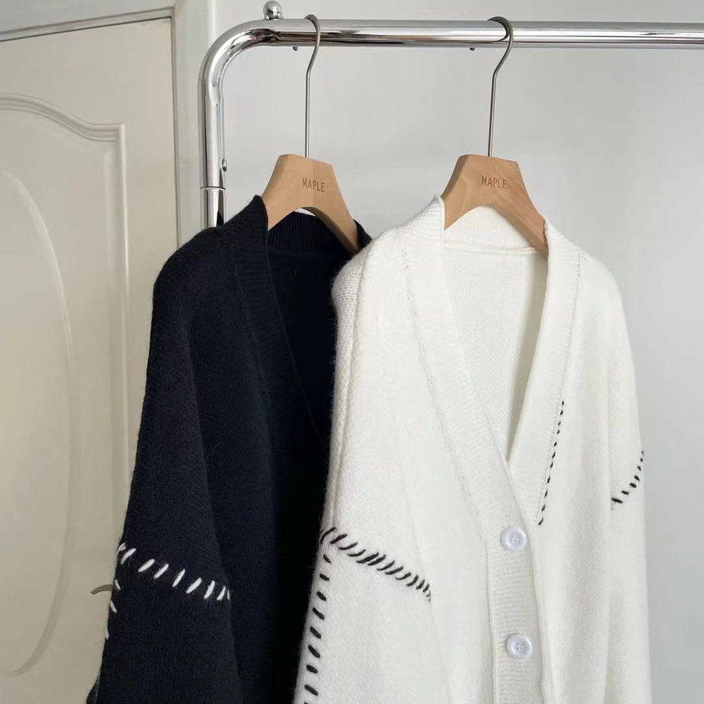 Cardigan trơn khâu chỉ nổi