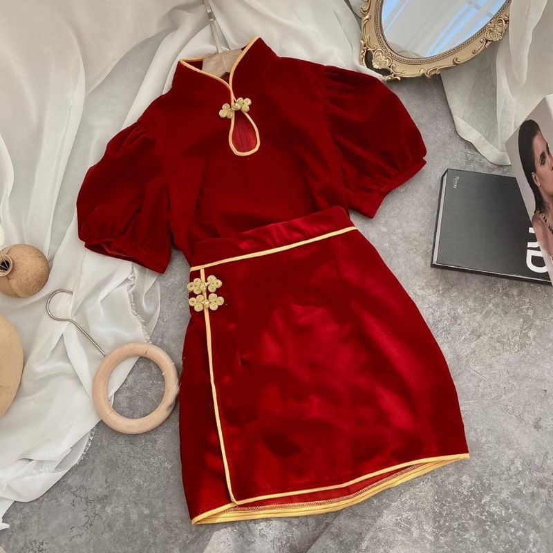 𝐂𝐎́ 𝐒𝐀̆̃𝐍. Set Bộ Váy Rời Kiểu Dáng Sường Xám Đón Tết