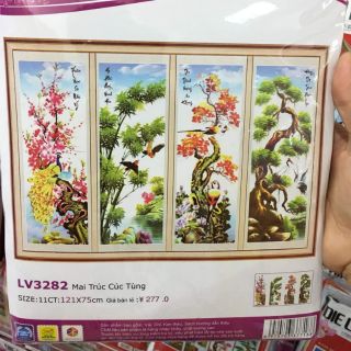 Tranh thêu chữ thập Tùng cúc trúc mai kt 121*75cm(hình thật)