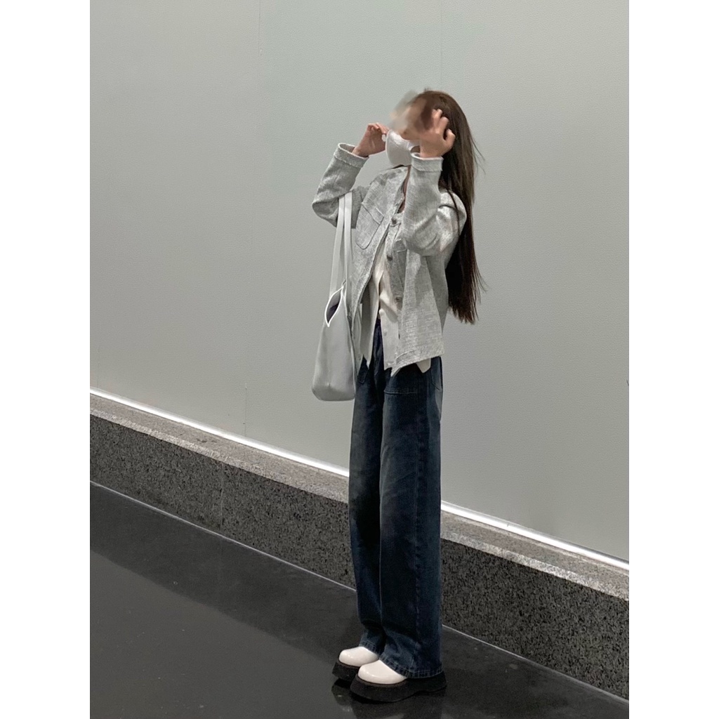 Quần jeans XIAOZHAINV dài ống rộng lưng cao kiểu vintage thời trang