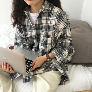 (CÓ SẴN) Áo sơ mi oversize dài tay kẻ sọc xám