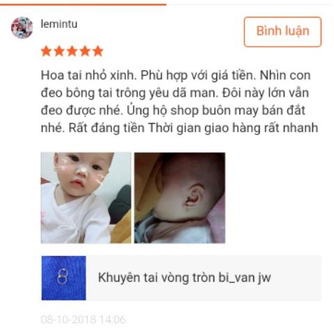 Khuyên tai bạc Khuyên vòng tròn bi bạc và bạc xi vàng đường kính 1cm