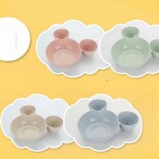 BỘ BÁT ĂN DẶM lúa mạch CHIA NGĂN MICKY Nhật Bản CHO BÉ