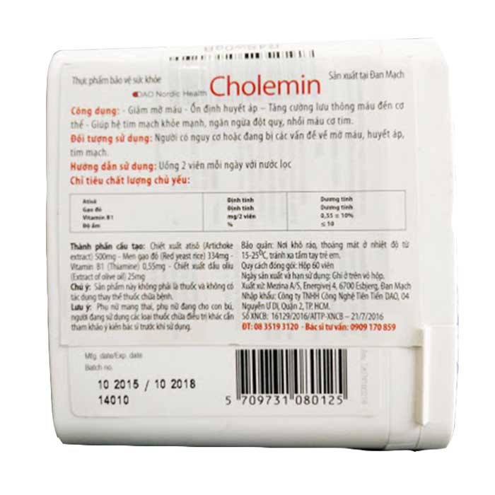 {Đan Mạch} CHOLEMIN – Hỗ trợ ổn định huyết áp và tăng cường sức khỏe tim mạch (hộp 60 viên)