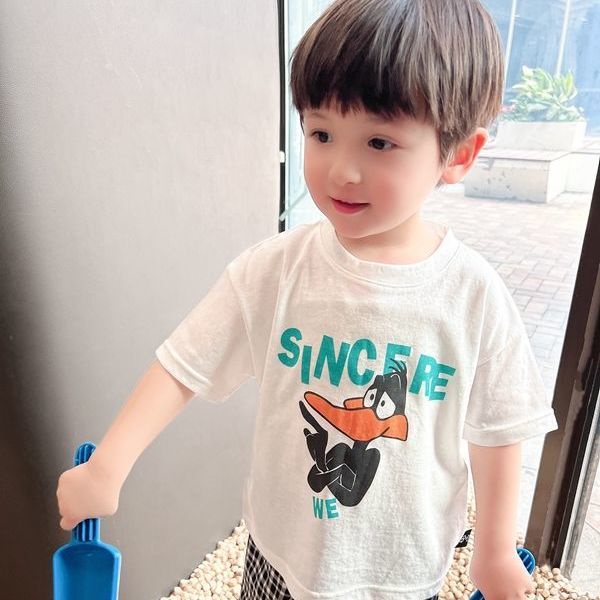 Áo Thun Tay Ngắn Cổ Tròn 100% Cotton Phong Cách Hàn Quốc Thời Trang Mùa Hè Cho Bé