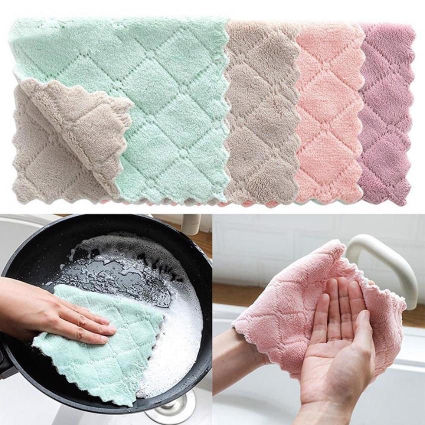 Khăn lau bếp đa năng, khăn lau bát đĩa cốc chén thấm nước chống dính dầu mỡ hai mặt loại to 15x26cm - Bmart4.0