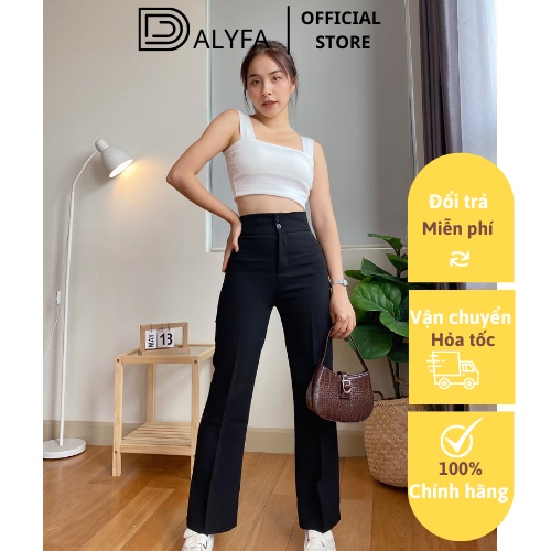 Quần ống loe nữ cạp cao DALYFA chất liệu tuyết mưa dày dặn siêu hack dáng