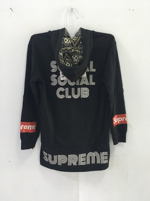 Áo Hoodie Tay Dài Màu Đen In Chữ Supreme Cá Tính