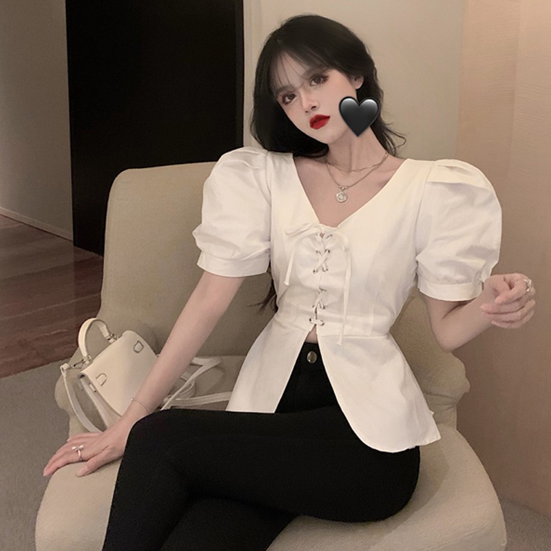 Áo sơ mi cách điệu Chiết eo tay bồng P/c Hongkog [Oder Quảng Châu]